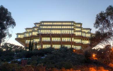 image of Geisel library at dusk
