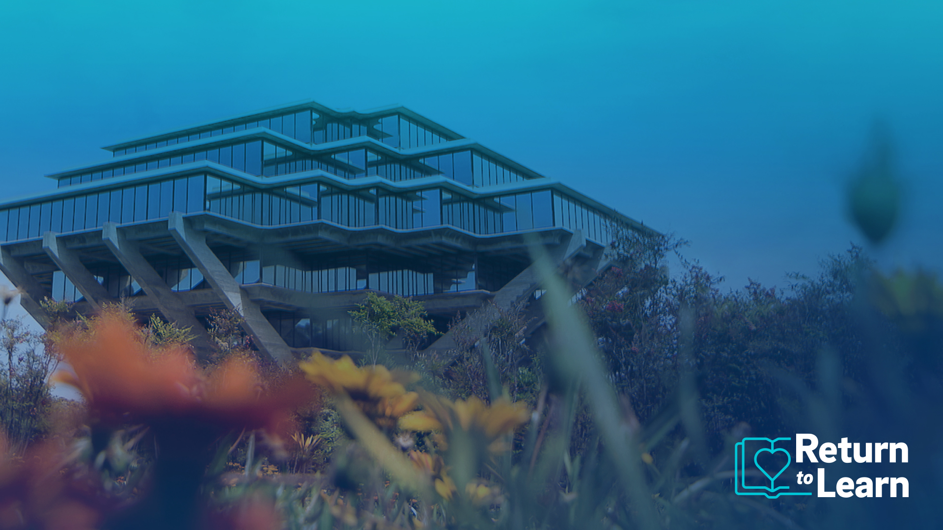 Geisel library with the Return to Learn logo